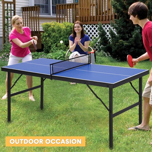 Rugerasy Table Tennis Game Set,60 x 26 x 27.5inch Portable Ping Pong Table with Demountable Nylon Net,2 Paddles and 3 Balls,Table Tennis Game for Outdoor Indoor,Waterproof Tabletop,New Blue