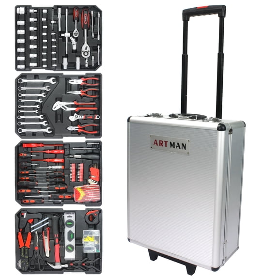 Rugerasy Tool Set With Tool Box With 2 Wheels Safe Lockable Portable Trolley Mechanic Case,For Handyman Homeowner Dryer