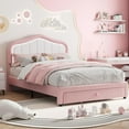 thumbnail image 1 of Rugerasy UpholsteRed Twin Size LED Bed Frame with Storage Drawer,Velvet/Princess Platform Bed Frame for Girls,Wooden Slats Support,No Box Spring Needed,Easy Assembly,Pink and White, 1 of 6