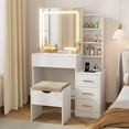 thumbnail image 1 of Rugerasy Vanity Dressing Table with 3 Color Adjustable Lights,Makeup Vanity Desk with Sliding Mirror, Girls Vanity Set with Stool,4 Compact Vanity Drawers,Power Outlet,White, 1 of 8