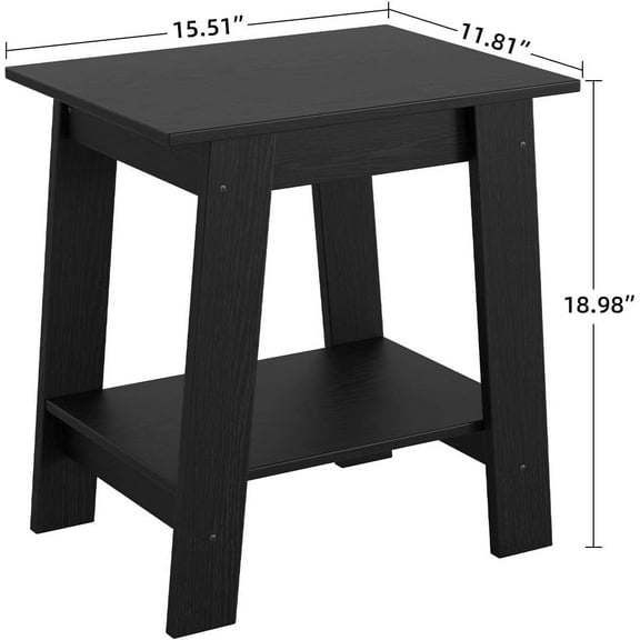 Rugerasy Wood Side Table with Storage Shelf,Small End Tables for Small Spaces,Square Nightstand and Accent Table for Living Room & Bedroom,Entryway,Black