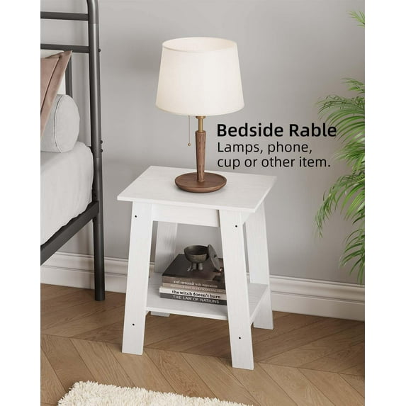 Rugerasy Wood Side Table with Storage Shelf,Small End Tables for Small Spaces,Square Nightstand and Accent Table for Living Room & Bedroom,Entryway,White