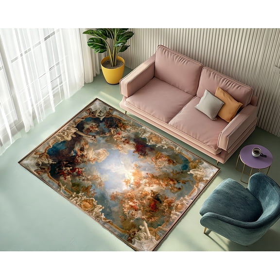 Rugfest Baroque Vibrant Celestial Washable Rug - Non-Slip Backing, Easy to Clean, Perfect for Home and Living Room 15x24inch (40x60cm)
