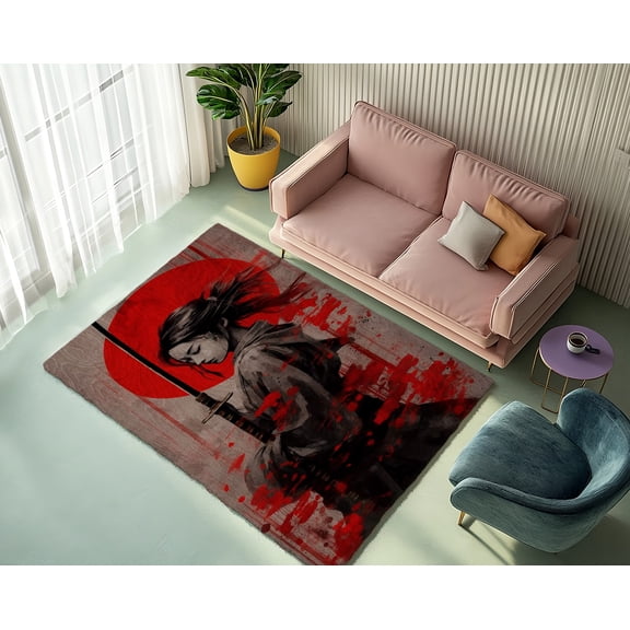 Rugfest Bold Dramatic Samurai Washable Rug - Non-Slip Backing, Easy to Clean, Perfect for Home and Living Room 47x71inch (120x180cm)
