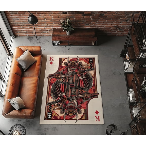 Rugfest Bold Samurai Illustration Washable Rug - Non-Slip Backing, Easy to Clean, Perfect for Home and Living Room 47x71inch (120x180cm)