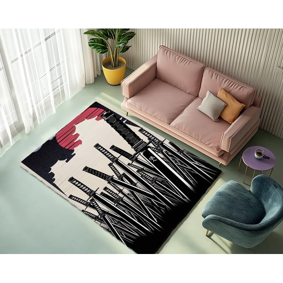 Rugfest Bold Samurai Illustration Washable Rug - Non-Slip Backing, Easy to Clean, Perfect for Home and Living Room 47x71inch (120x180cm)