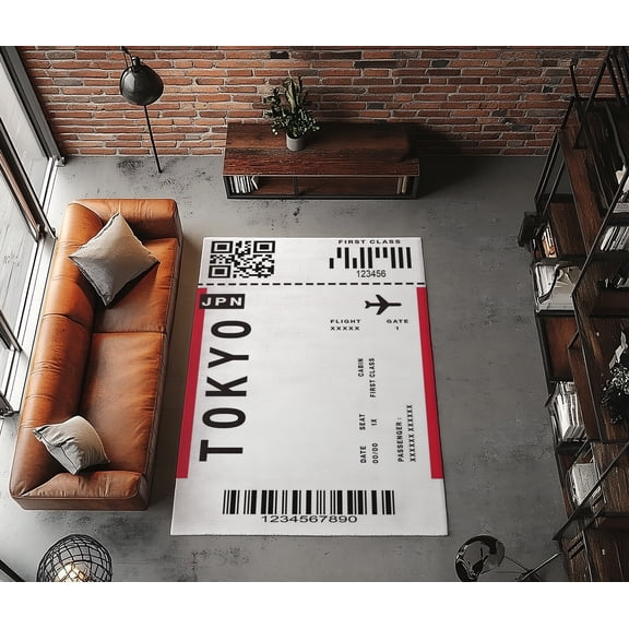 Rugfest Bold Travel Ticket Washable Rug - Non-Slip Backing, Easy to Clean, Perfect for Home and Living Room 24x39inch (60x100cm)