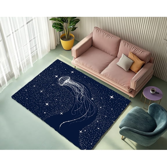 Rugfest Celestial Mystical Jellyfish Washable Rug - Non-Slip Backing, Easy to Clean, Perfect for Home and Living Room 47x71inch (120x180cm)