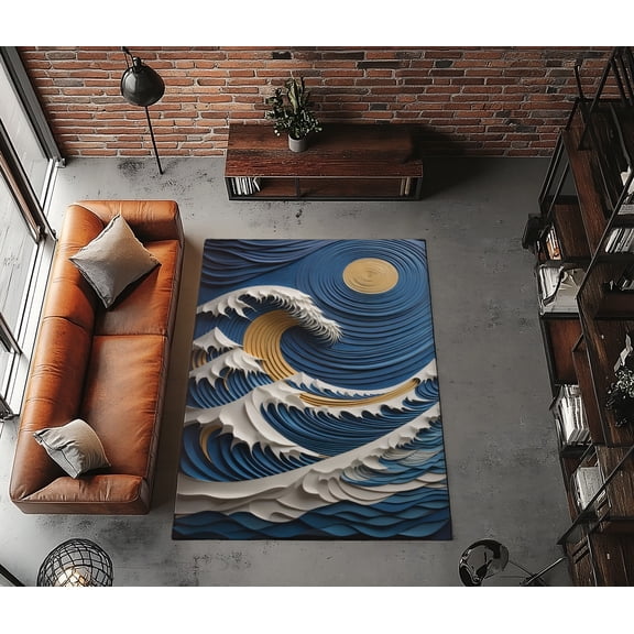Rugfest Dynamic Oceanic Swirls Washable Rug - Non-Slip Backing, Easy to Clean, Perfect for Home and Living Room 15x24inch (40x60cm)