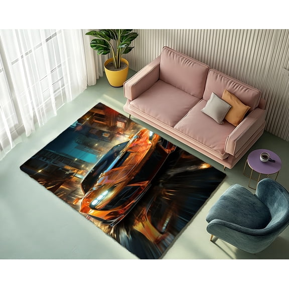 Rugfest Dynamic Vibrant Futuristic Washable Rug - Non-Slip Backing, Easy to Clean, Perfect for Home and Living Room 15x24inch (40x60cm)