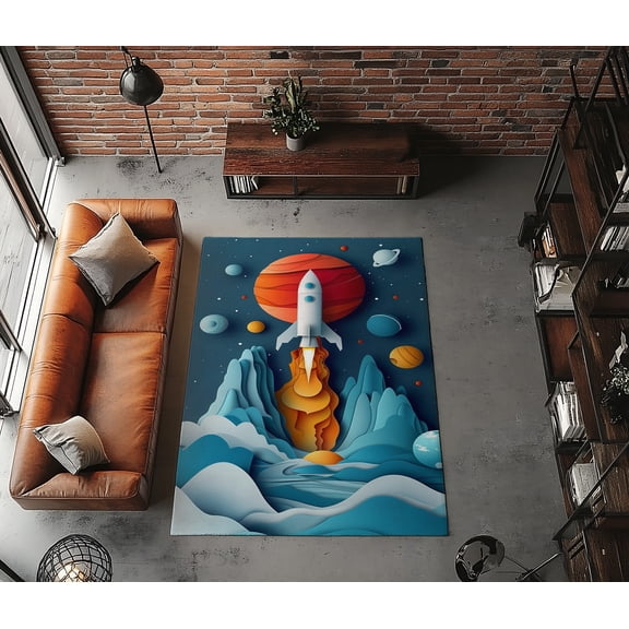 Rugfest Futuristic Vibrant Cosmic Washable Rug - Non-Slip Backing, Easy to Clean, Perfect for Home and Living Room 47x71inch (120x180cm)