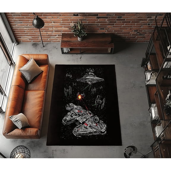 Rugfest Galactic Space Battle Washable Rug - Non-Slip Backing, Easy to Clean, Perfect for Home and Living Room 24x39inch (60x100cm)