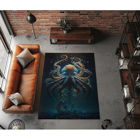 Rugfest Mystical Oceanic Octopus Washable Rug - Non-Slip Backing, Easy to Clean, Perfect for Home and Living Room 15x24inch (40x60cm)