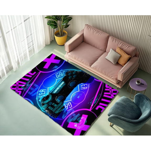 Rugfest Neon Gaming Futuristic Washable Rug - Non-Slip Backing, Easy to Clean, Perfect for Home and Living Room 15x24inch (40x60cm)