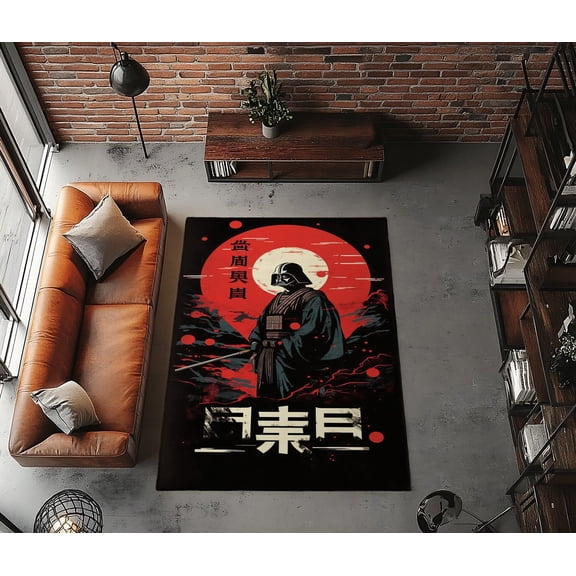 Rugfest Samurai Sci-Fi Red Washable Rug - Non-Slip Backing, Easy to Clean, Perfect for Home and Living Room 47x71inch (120x180cm)