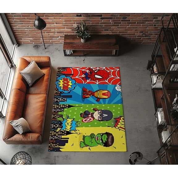 Rugfest Vibrant Cartoon Heroes Washable Rug - Non-Slip Backing, Easy to Clean, Perfect for Home and Living Room 15x24inch (40x60cm)