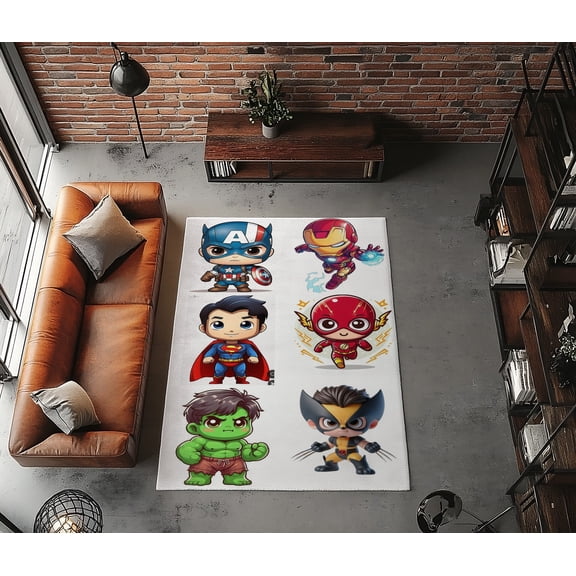 Rugfest Vibrant Cartoon Superheroes Washable Rug - Non-Slip Backing, Easy to Clean, Perfect for Home and Living Room 24x39inch (60x100cm)