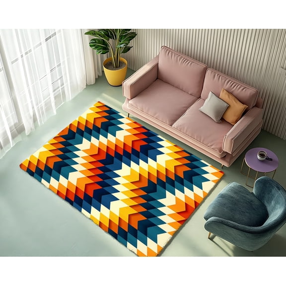 Rugfest Vibrant Geometric Zigzag Washable Rug - Non-Slip Backing, Easy to Clean, Perfect for Home and Living Room 15x24inch (40x60cm)
