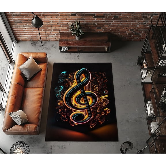 Rugfest Vibrant Musical Flames Washable Rug - Non-Slip Backing, Easy to Clean, Perfect for Home and Living Room 15x24inch (40x60cm)