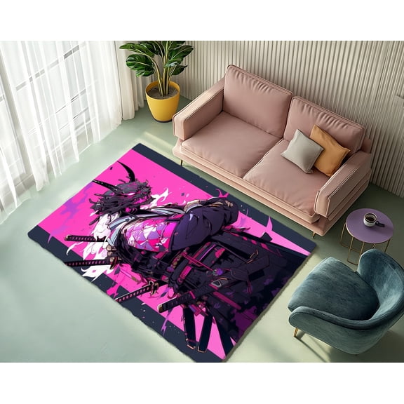 Rugfest Vibrant Samurai Illustration Washable Rug - Non-Slip Backing, Easy to Clean, Perfect for Home and Living Room 47x71inch (120x180cm)