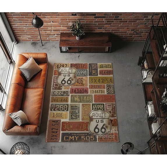 Rugfest Vintage License Plates Washable Rug - Non-Slip Backing, Easy to Clean, Perfect for Home and Living Room 15x24inch (40x60cm)