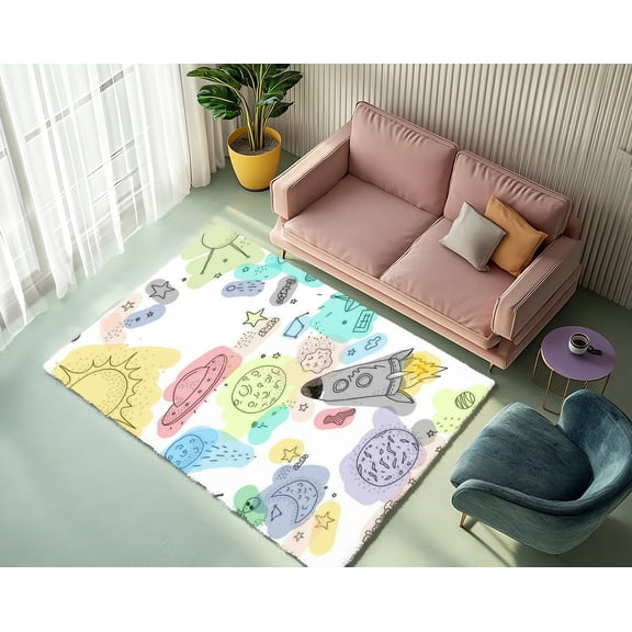 Rugfest Whimsical Colorful Celestial Washable Rug - Non-Slip Backing, Easy to Clean, Perfect for Home and Living Room 15x24inch (40x60cm)