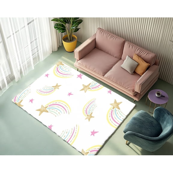 Rugfest Whimsical Colorful Celestial Washable Rug - Non-Slip Backing, Easy to Clean, Perfect for Home and Living Room 47x71inch (120x180cm)