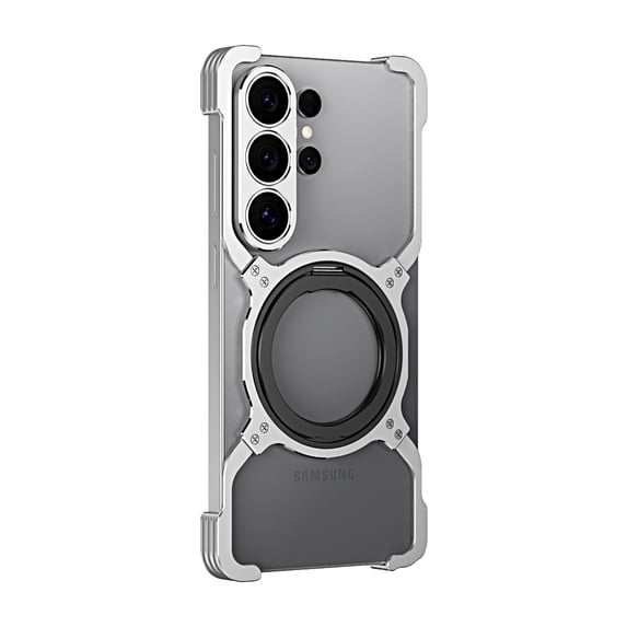 Rugged Aluminum Metal Bumper Case For Samsung Galaxy S26 Ultra, Magnetic Case Compatible with MagSafe, Built-in 360° Rotating Ring Stand, Slim Shockproof Minimalist Frame Cover, E