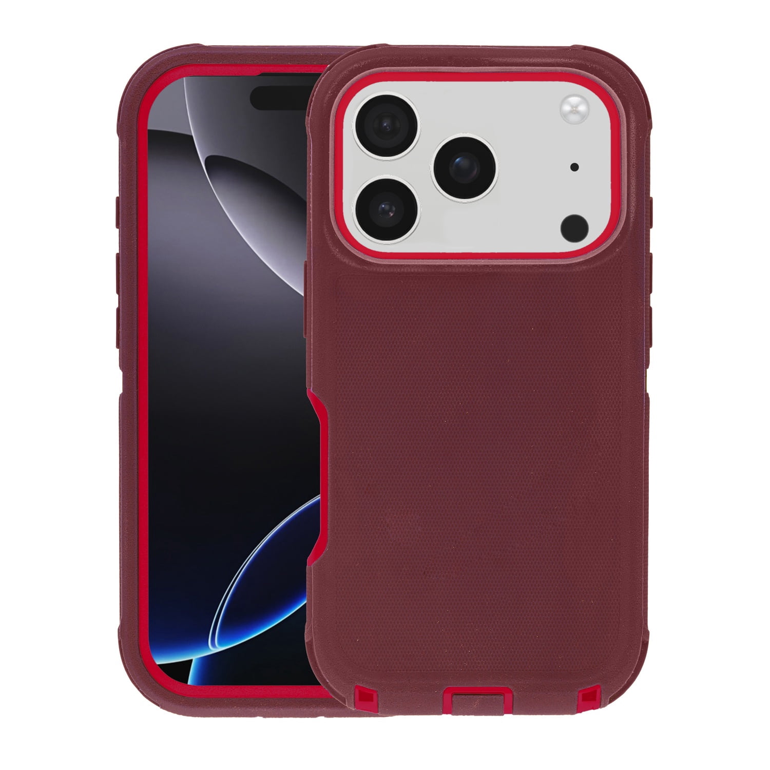 Rugged Armor Case for iPhone 17 Pro Max - Maroon and Red