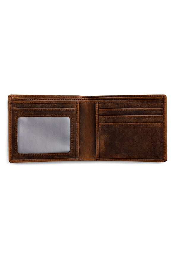 Brown Mens Leather Bifold Wallet with RFID Blocking Theft Protection, 5 card wallet slots & ID Window. Slim minimalist, distressed leather wallets for men. Y101