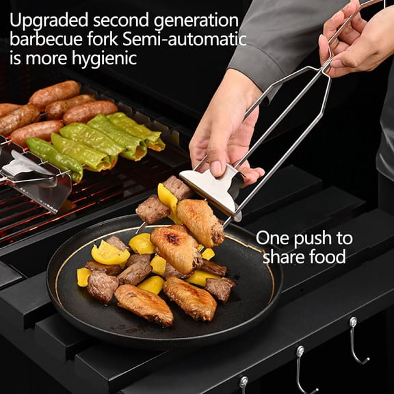 Rugged BBQ Grilling Skewers, Slide-assisted Food Dispensing Spit, Multi-prong Safe Protective Grilling Rod, Ergonomic Heat-proof Outdoor Cookware For Backyard Camping Barbecue Food Preparation