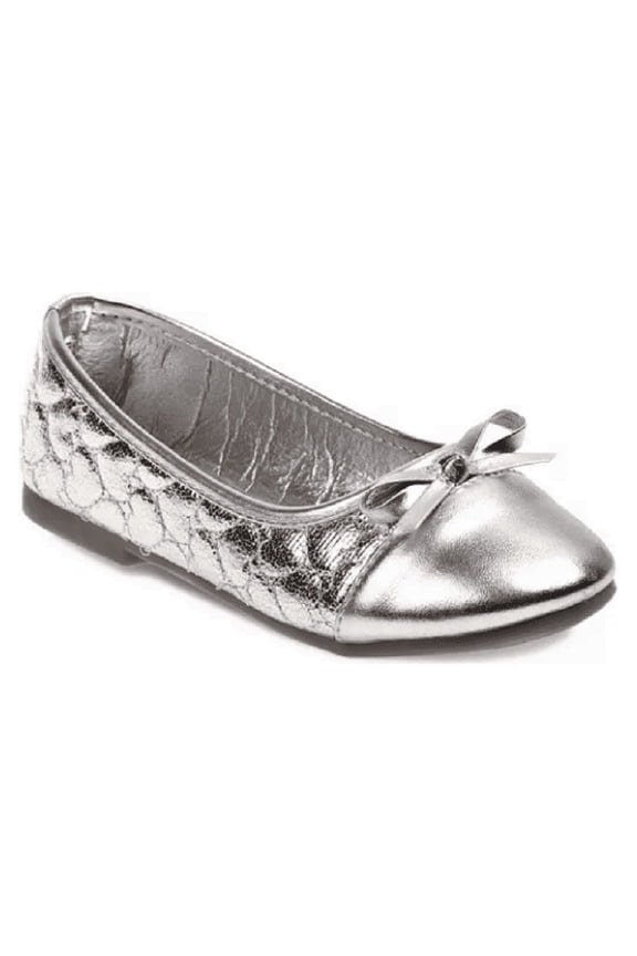 Rugged Bear Big Girl's Cap Toe Silver Ballet Flats, Sz. 12