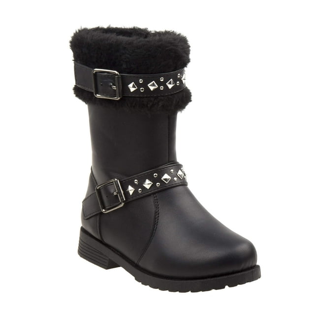 Rugged Bear Buckle Studded Strap Toddler Girls' Boots