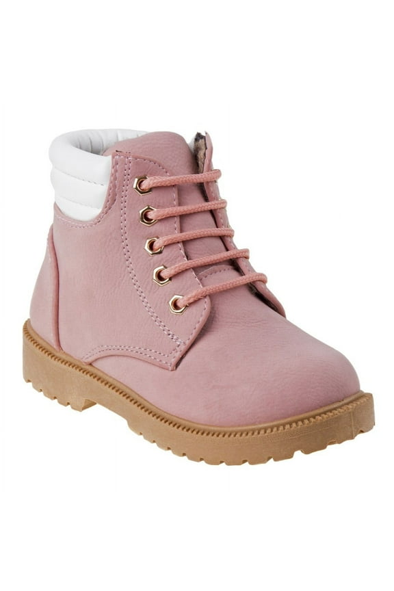 Lace-Up Girls Low Heel Toddler Casual Boots - Pink, 10