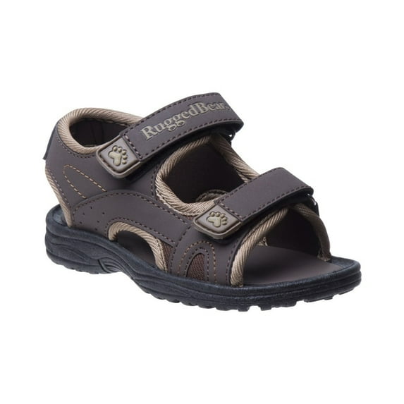Rugged Bear Double Adjustable Hook And Loop Boys Toddler Open Toe Sport Sandals, Brown, 5