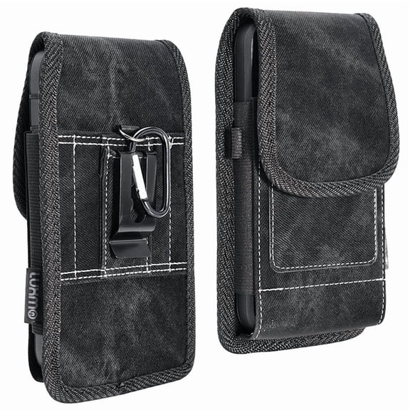 Rugged Black Tough Extra Pocket Case is compatible with Lively Jitterbug Smart 5 with a thin cover on.