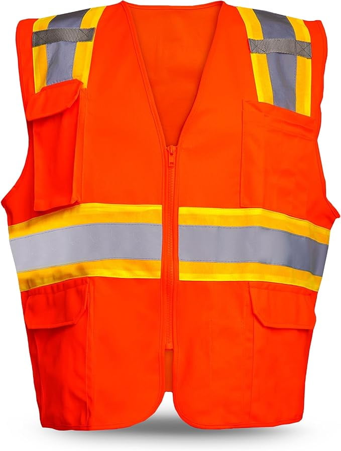 Type R Class 2 High-Vis Two-Tone Surveyor Safety Vest for Men | ANSI Certified Reflective Mens Safety Vest for Construction & Municipal Work | Durable Polyester Tricot, 11 Pockets, Mic Tabs, HVO-S