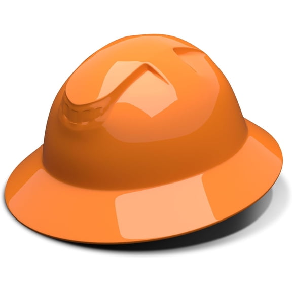 Rugged Blue Defender Full Brim Hard Hat, 6-Point Ratchet Suspension, RBH300HVO, Hi-Vis Orange