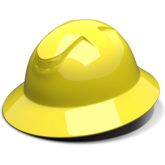Rugged Blue Defender Full Brim Hard Hat, 6-Point Ratchet Suspension, RBH300HVY, Hi-Vis Yellow