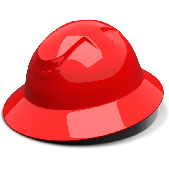Rugged Blue Defender Full Brim Hard Hat, 6-Point Ratchet Suspension, RBH300RED, Red
