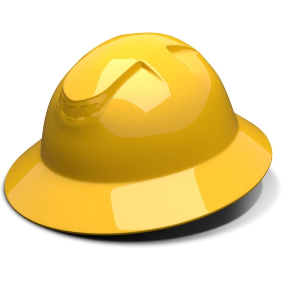 Rugged Blue Defender Full Brim Hard Hat, 6-Point Ratchet Suspension, RBH300YLW, Yellow