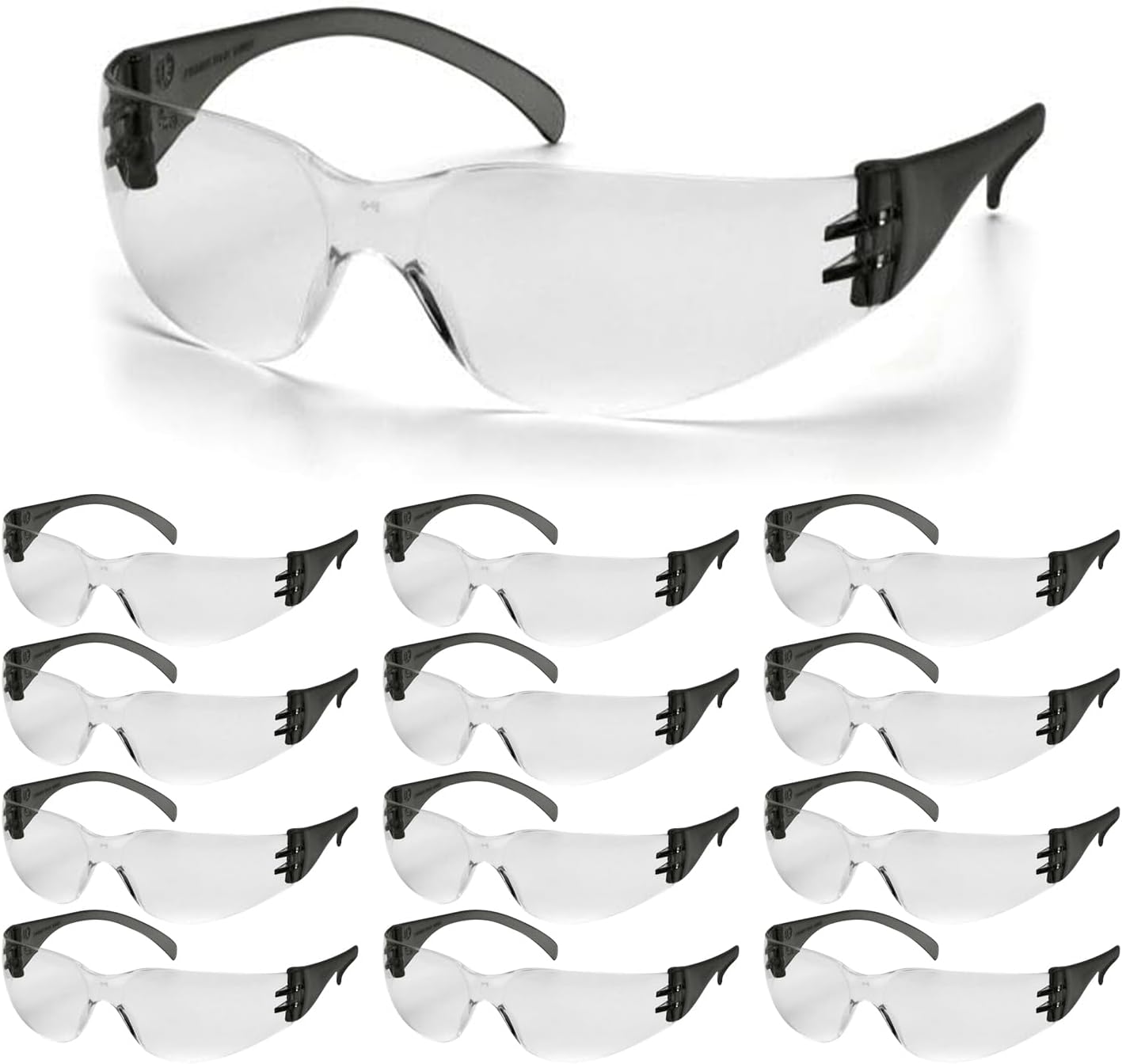 Rugged Blue Diablo Safety Glasses - Black Frame -12 Pack | Clear Lens Protective Eyewear | Lightweight Frameless Design | Scratch-Resistant Lens for Work Construction Lab and Industrial Use