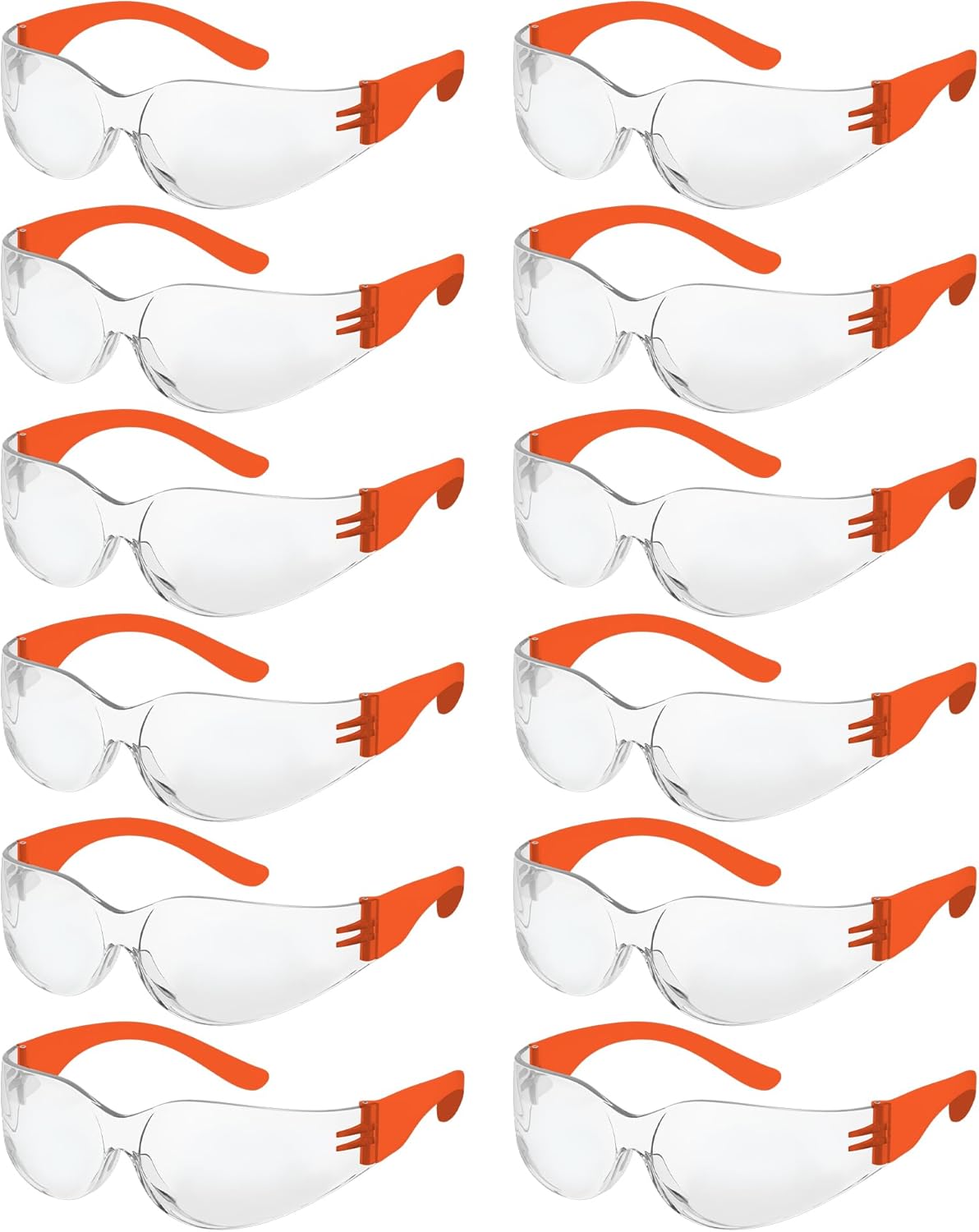 Rugged Blue Diablo Safety Glasses - Orange Frame -12 Pack | Clear Lens Protective Eyewear | Lightweight Frameless Design | Scratch-Resistant Lens for Work Construction Lab and Industrial Use