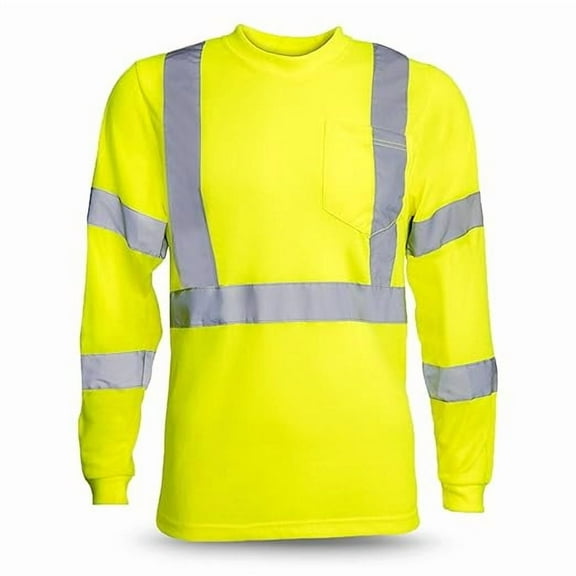 Moisture Wicking High Vis Long Sleeve Shirt, ANSI Class 3 Rated High Visibility Work Shirt with Reflective Tape, X-Large