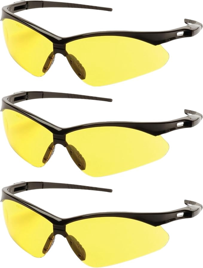 Mojave Amber Safety Glasses for Men/Women | ANSI Certified Eye Protection Glasses and Protective Eyewear | Anti-Scratch Coating and Wrap Around One-Piece Design Work Glasses - 3 Pack