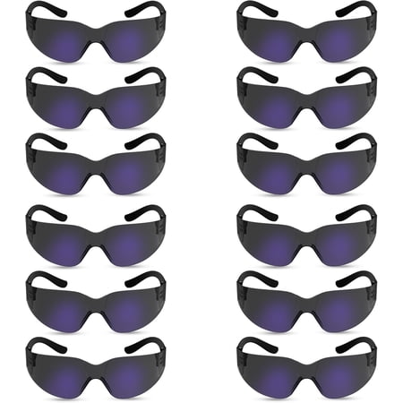 RUGGED BLUE Diablo Blue Mirror Safety Glasses for Men/Women | ANSI Certified Eye Protection Glasses and Protective Eyewear | Anti-Scratch Coating and Wrap Around One-Piece Design Work Glasses- 12 Pac