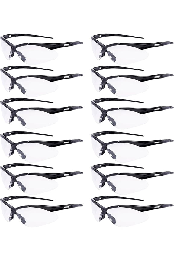 Mojave Clear Safety Glasses for Men/Women | ANSI Certified Eye Protection Glasses and Protective Eyewear | Anti-Scratch Coating and Wrap Around One-Piece Design Work Glasses - 12 Pack