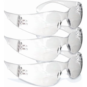 Rugged Blue Safety Glasses with Readers - Clear | Polycarbonate Frame with UV400 Protection | Bifocal Scratch Resistant Coating | Wrap Around One-Piece Safety Glasses 1.0-3PK