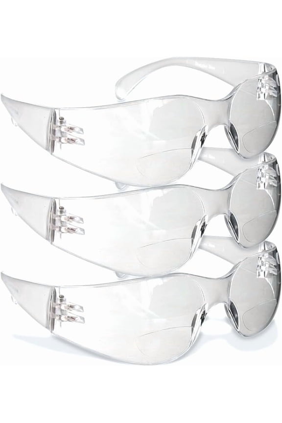 Safety Glasses with Readers - Clear | Polycarbonate Frame with UV400 Protection | Bifocal Scratch Resistant Coating | Wrap Around One-Piece Safety Glasses 1.0-3PK
