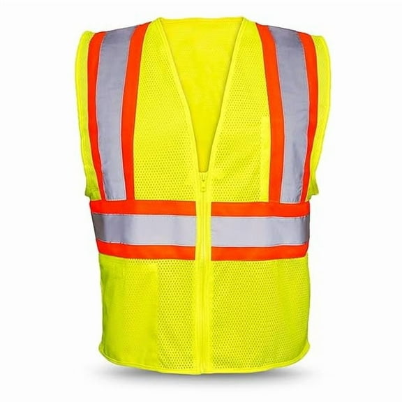 Polyester Mesh Yellow Safety Vest for Men & Women - 4XL, 5XL | ANSI Certified Reflective Vest Class 2 with Two-Tone Horizontal Bold Stripes | High Visibility Construction Mens Safety Vest